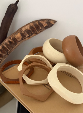 大气几何木质手镯宽手环叠戴