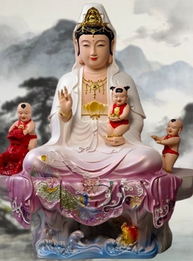 麒麟送子观音菩萨树脂佛像摆件