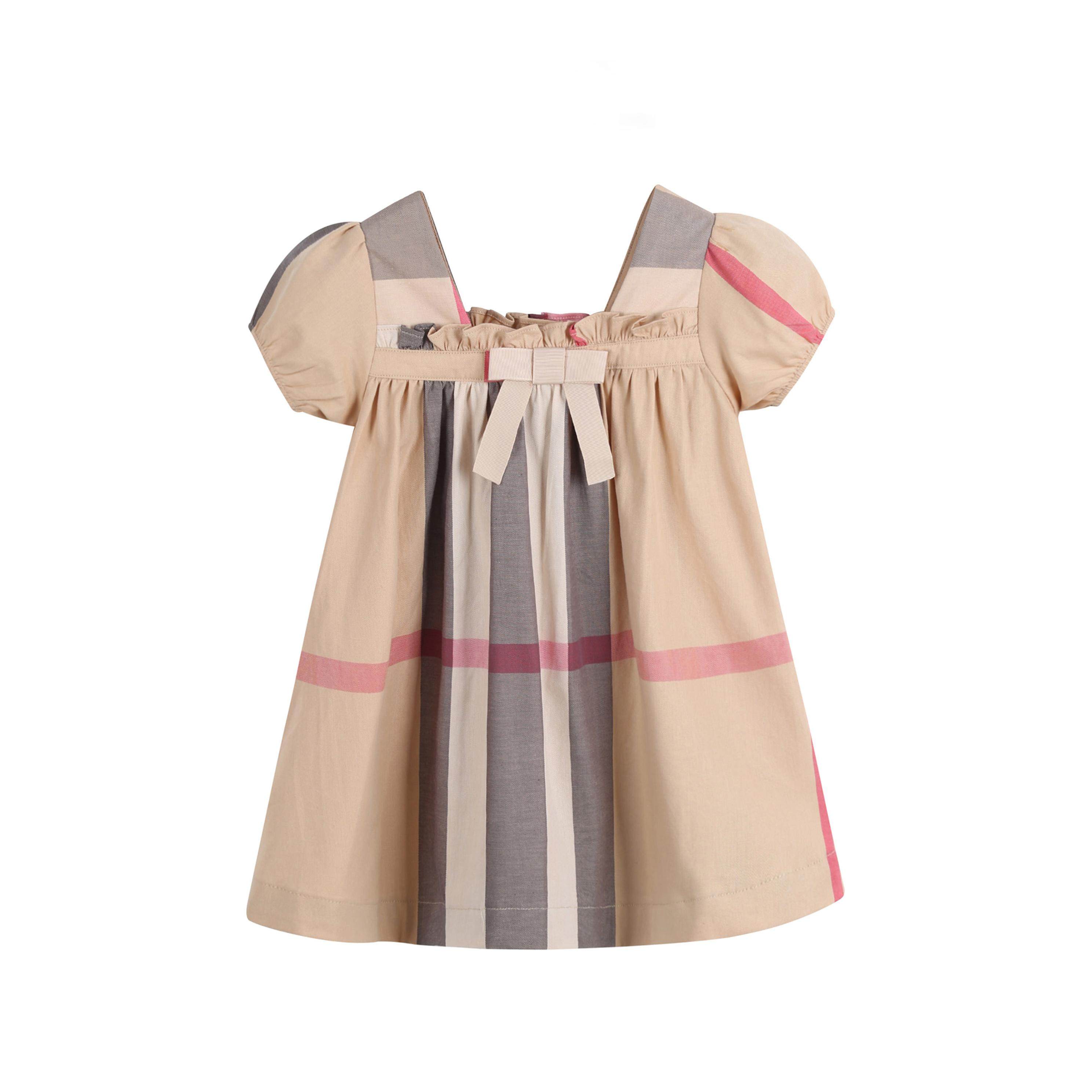 英伦风夏装新款女童蝴蝶结泡泡袖连衣裙宝宝儿童装红色纯棉格子裙,淘宝优惠券,粉丝福利购,淘宝优惠卷