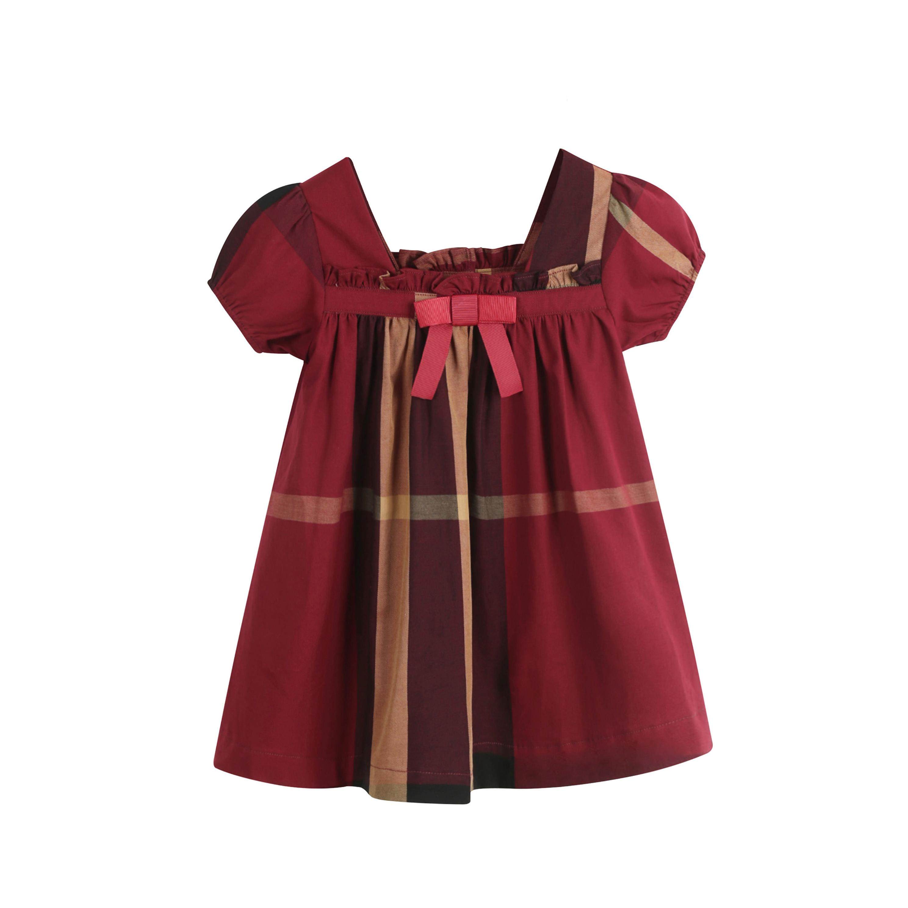 英伦风夏装新款女童蝴蝶结泡泡袖连衣裙宝宝儿童装红色纯棉格子裙,淘宝优惠券,粉丝福利购,淘宝优惠卷