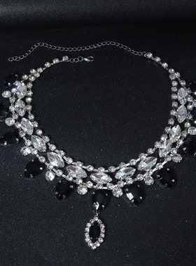 欧美新款火爆几何项链 ins风个性夸张水钻颈链性感配饰necklace