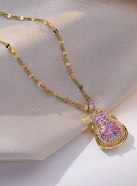 高级感小众设计粉色水晶葫芦项链吊坠轻奢气质锁骨链女精致颈链潮