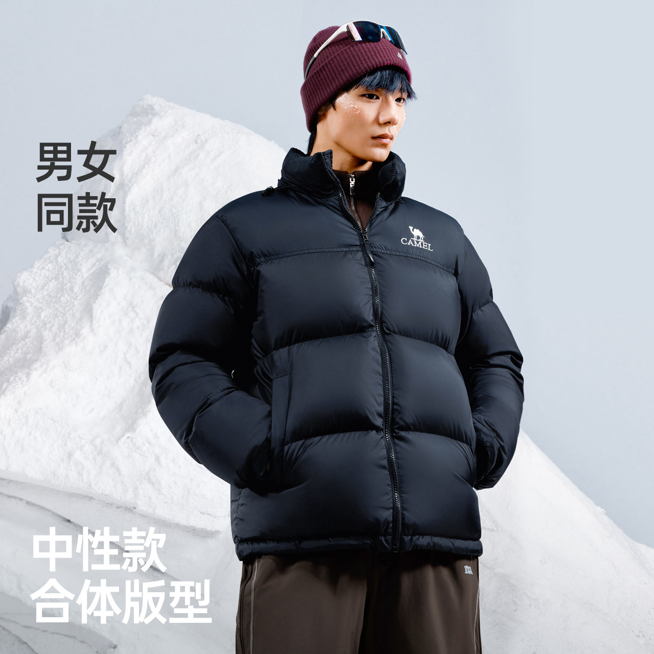 骆驼火山羽绒服男冬季2024加厚保暖立领短款面包服情侣男装外套