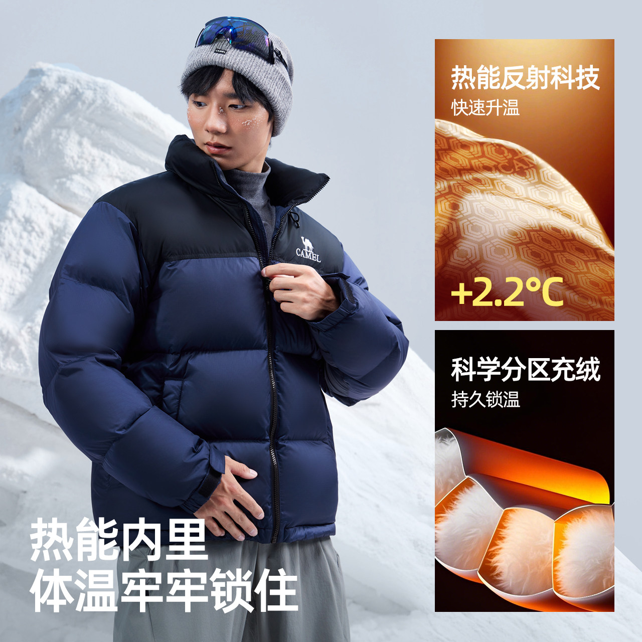 骆驼火山羽绒服男冬季2024加厚保暖立领短款面包服情侣男装外套