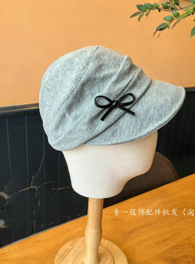 日系复古蝴蝶结八角帽女显脸小