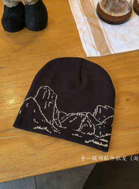 山峰提花秋冬保暖百搭针织帽