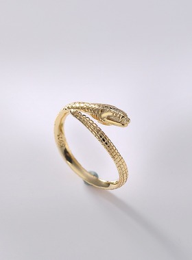 金蛇吉祥通体925男女原创开口戒