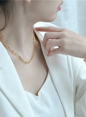 多层圆珠蛇骨女纯银锁骨链