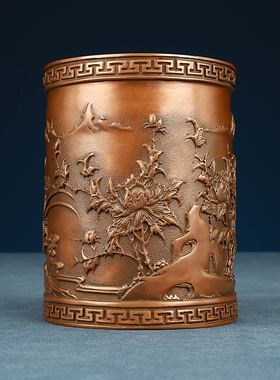 纯紫铜喜鹊笔筒送礼礼品