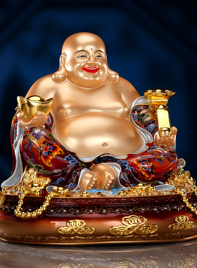 铜欣祥彩铜聚宝盆弥勒佛摆件大肚开心笑佛家居办公室工艺品礼品