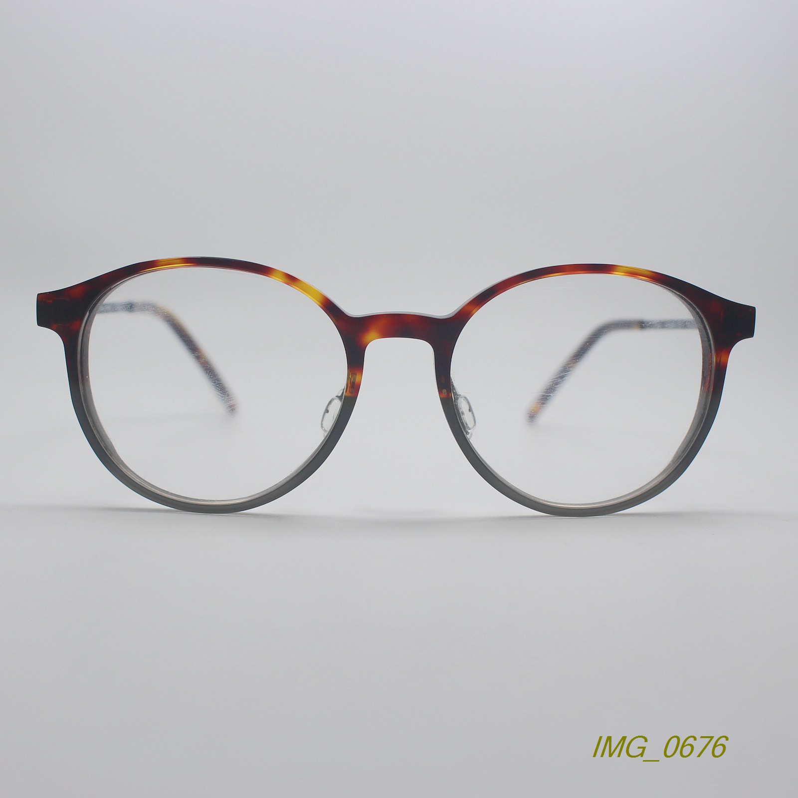 外贸超轻TR90加纯钛近视眼镜框时尚复古文艺圆眼镜玳瑁拼灰色992 - 图0