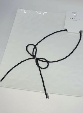 韩国东大门BAKET甜酷风珠链流苏黑色串珠珍珠蝴蝶结项链锁骨链