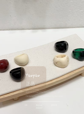 么么家 韩国东大门 个性黑色红色绿色法式简约戒指小众复古指环