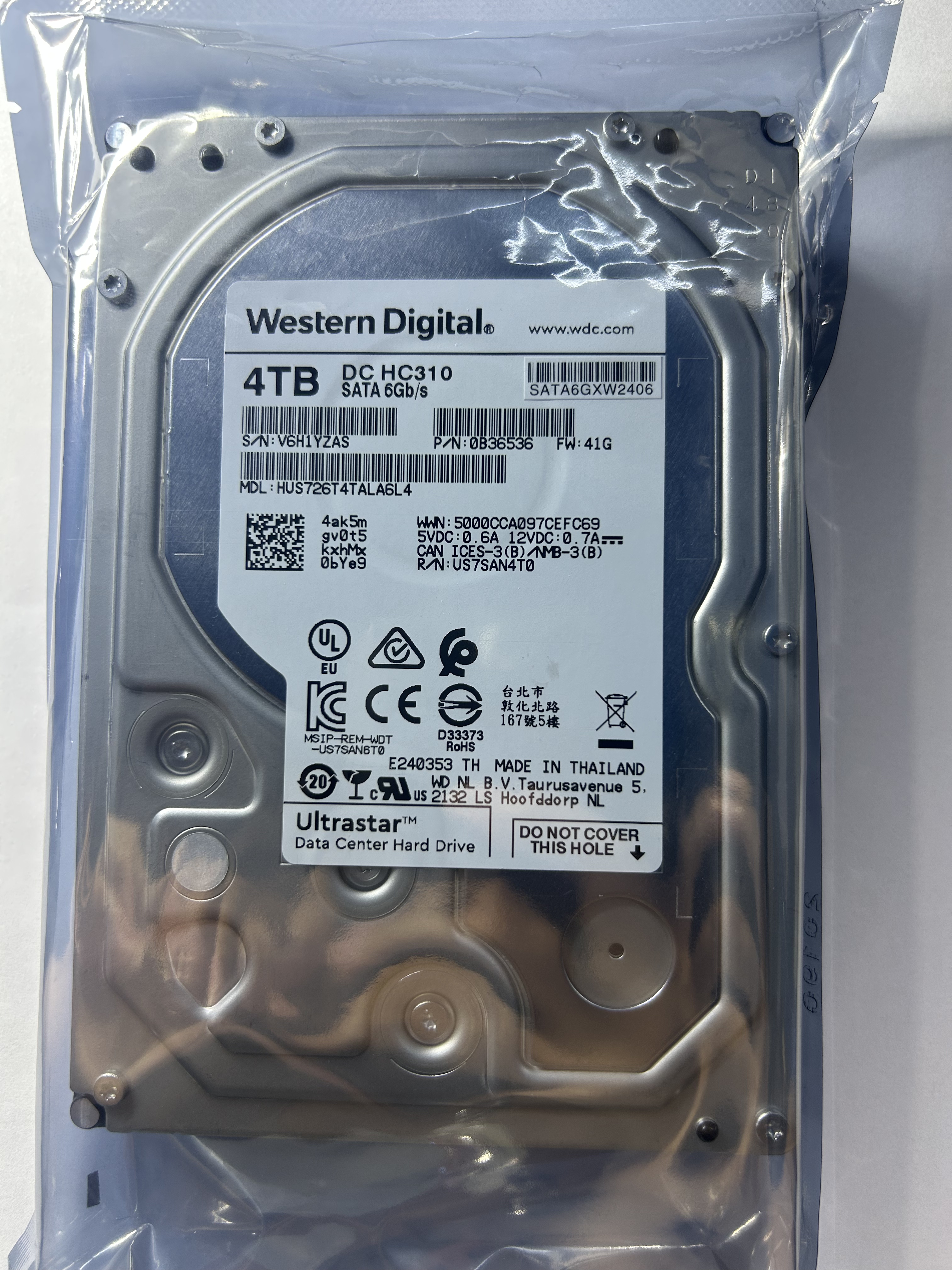 西数4T硬盘WD4T HC310监控企业级机械硬盘HUS726T4TALE6L4 ALA6L4 - 图2