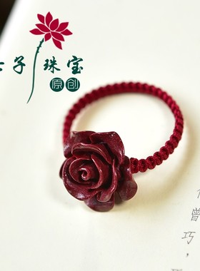 朱砂转运珠戒指女时尚个性玫瑰花
