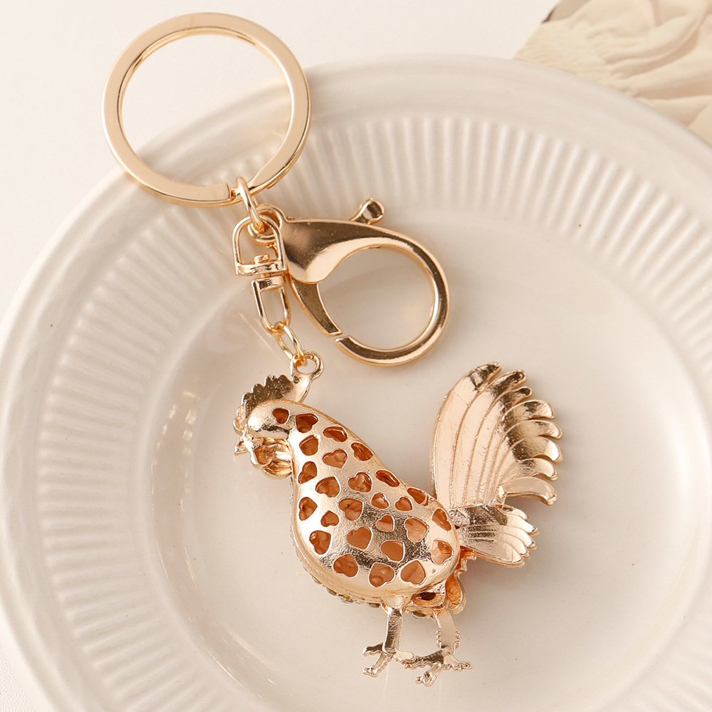 创意镶钻合金彩色公鸡钥匙扣十二生肖系列鸡包包挂饰小礼品 - 图2