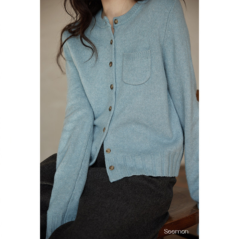 【清仓秒杀】冬季韩系气质流行巨好看针织衫小个子蓝色毛衣开衫女,淘宝优惠券,粉丝福利购,淘宝优惠卷