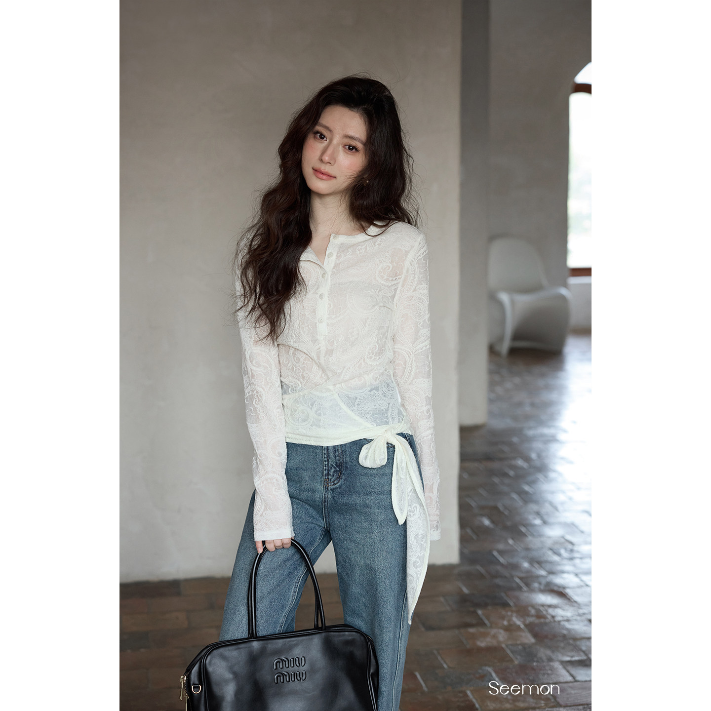 夕蒙2026新款春季法式独特漂亮小个子绝美巨好看蕾丝拼接长袖衬衫