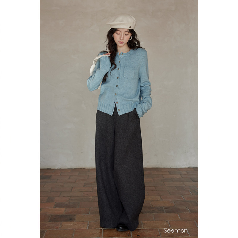 【清仓秒杀】冬季韩系气质流行巨好看针织衫小个子蓝色毛衣开衫女,淘宝优惠券,粉丝福利购,淘宝优惠卷