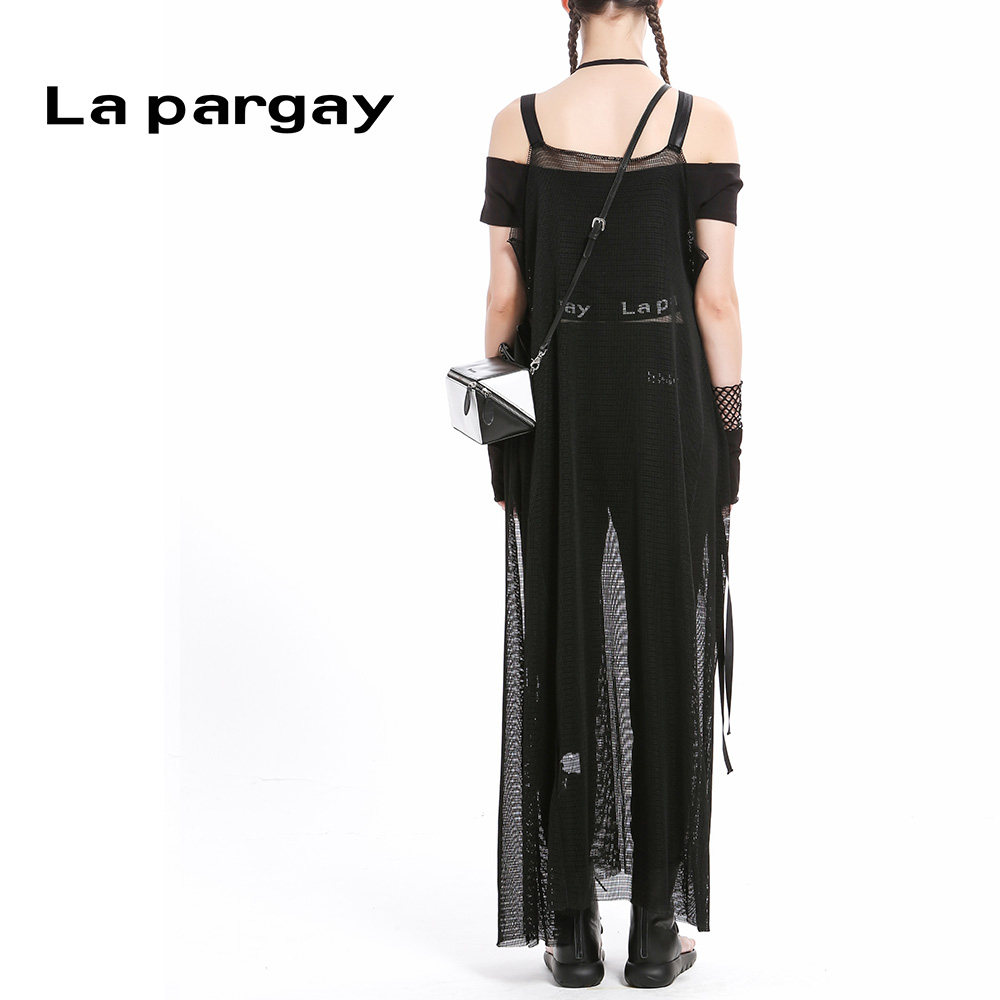 纳帕佳夏季新款黑色网布开叉背带裙女一字肩长款拖地裙子专柜正品,淘宝优惠券,粉丝福利购,淘宝优惠卷