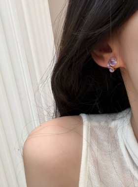 紫藤花朵~珐琅滴釉花朵耳钉女小众轻奢耳饰无耳洞无痛硅胶耳夹