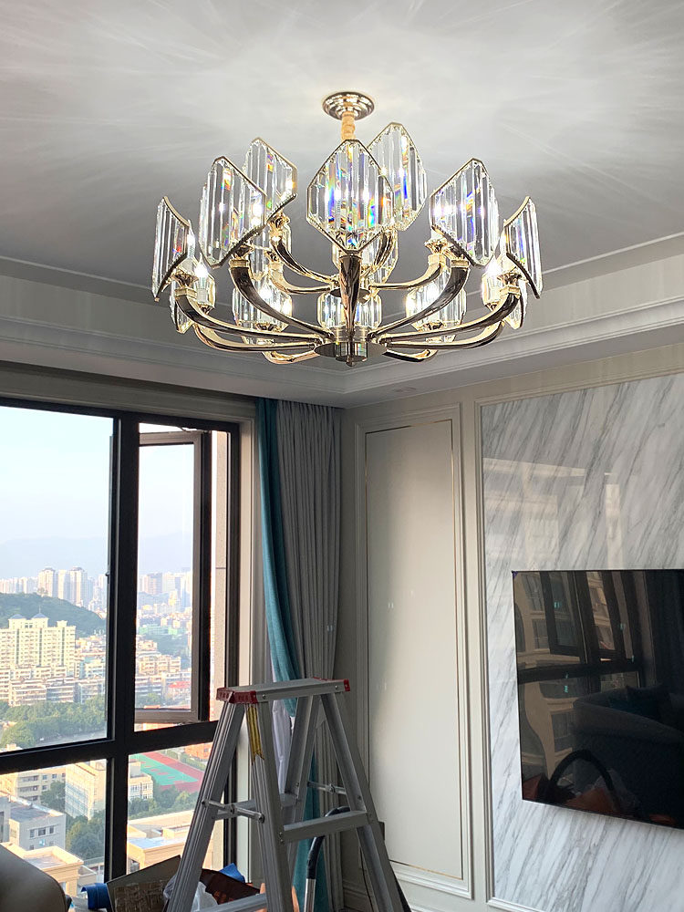 轻奢水晶吊灯后现代客厅灯简约锌合金水晶灯卧室餐厅别墅组合灯具_虎窝淘