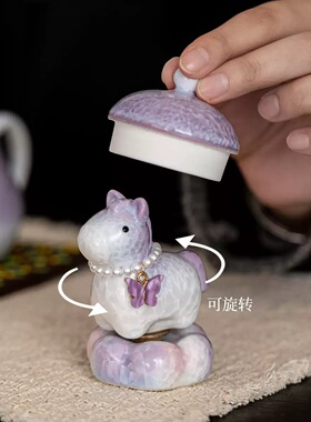 窑变结晶釉小萌马桌面转转摆件可爱转运马桌面小摆件茶宠创意礼物