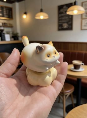 景德镇转转小猫陶瓷旋转小摆件招财猫工位摆件装饰茶宠解压小礼物