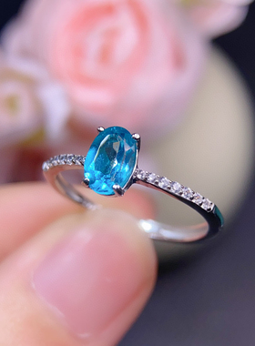 泰国宝石天然帕拉伊巴色托帕石戒指女925银精工镶嵌颜色好送女友