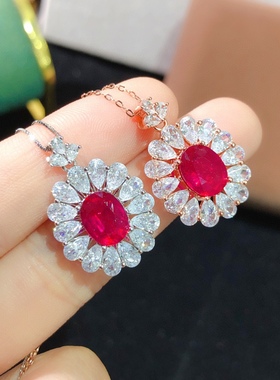 新烧红宝石吊坠项链配石圆形宝石订制戒指吊坠耳钉有处理红宝石