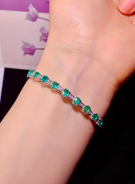 哥伦比亚祖母绿手镯925银镀白金开口设计支持检测送闺蜜生日礼物