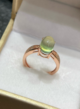 银饰指环戒指天然葡萄石椭圆形6*8mm横镶款日韩女简单简约百搭