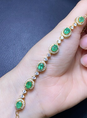 泰国宝石天然哥伦比亚祖母绿手链尺寸:4*5mm。s925纯银精工镶嵌