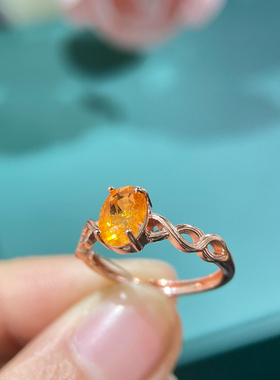 天然刻面芬达戒指，高净度火彩爆闪颜色浓6*8mms925纯银精工镶嵌