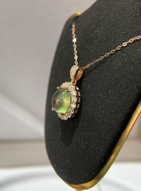 天然葡萄石吊坠女冰种玉质绿翡翠色925银镀玫瑰金富贵绿色好幸运