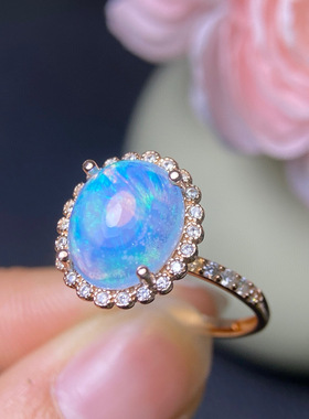 天然超美欧泊戒指手工精心选料颜色美s925银精工镶嵌主石10*12mm