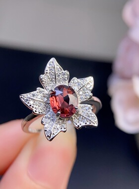 天然碧玺戒指s925纯银镶嵌颜色好，火彩好，主石6*7mm