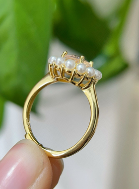 时尚复古日常通勤百搭天然摩根石戒指椭圆切面显气质戒指指环