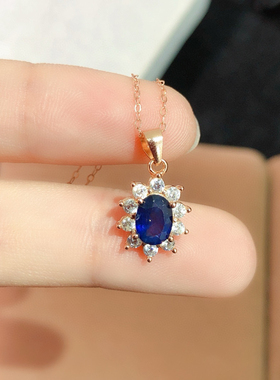 天然斯里兰卡蓝宝石吊坠，高净度满火彩5*7mm925银电镀白金