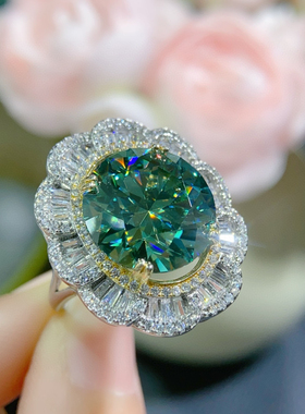 10克拉超大莫桑钻花朵镶满钻女戒欧美流行饰品礼物高颜值戒指