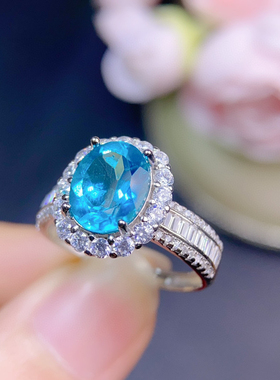 天然帕拉伊巴色托帕石戒指女精工镶嵌颜色好火彩超赞送女友礼物