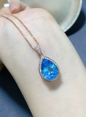 银镶天然瑞士蓝托帕石吊坠主石尺寸10*14mm项链坠送女友礼物