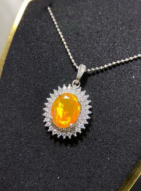 天然刻面芬达吊坠高净度火彩爆闪8*10mms925纯银精工镶嵌