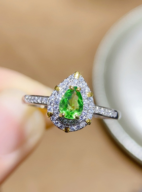 天然沙弗来戒指晶体全净火彩爆闪S925银精工镶嵌主石4*6mm