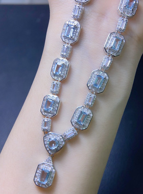 天然海蓝宝项链晶体干净！主石4*6mm天然海蓝宝支持检测！