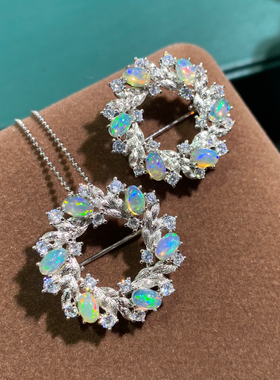 纯天然欧泊吊坠胸针两用款3*5mm925银精工镶嵌厚重用银