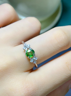 天然沙弗莱戒指颜色绿完美的沙沙非常贵重高档5*6mm925纯银