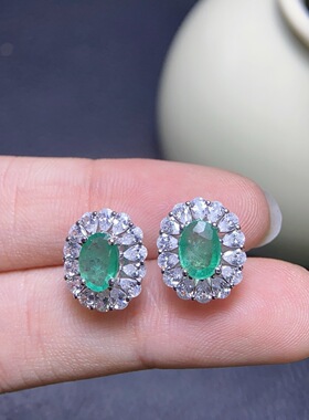天然哥伦比亚祖母绿耳钉出货 天然支持检测主石5x7mm 厂家直销