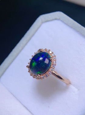 天然澳大利亚欧泊戒指女纯银日韩简约时尚个性款七彩光欧泊指环