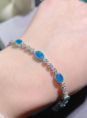 蓝色欧泊手链纯银镶嵌轻奢小众高级感天然欧泊choker2024新款